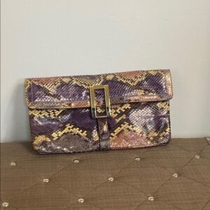 Vintage Snakeskin Clutch in Purple and Gold